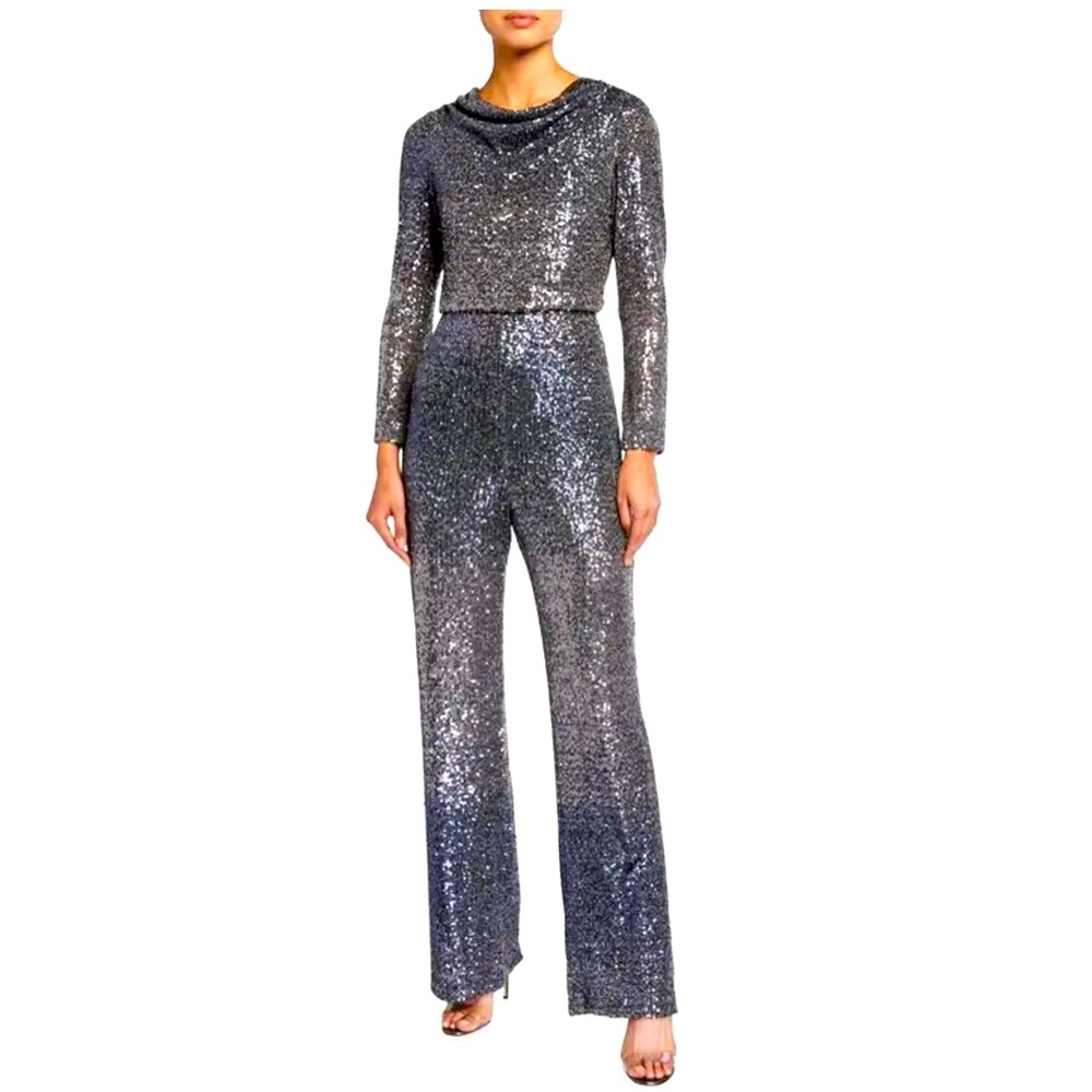 Badgley Mischka Metallic Sequin Jumpsuit